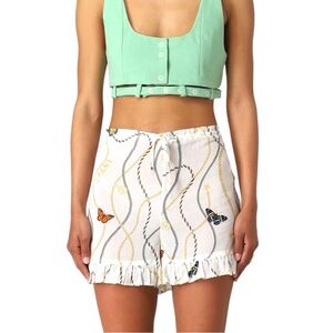NWT GANNI Organic Cotton Unlined Shorts in Egret Butterfly Print Size XS